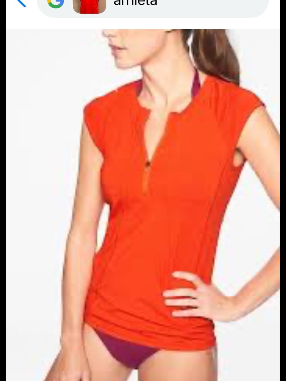 Athleta Poppy Red Orange 1/2 Zip-Front Cap Sleeve Cycle/Athletic Top, Small